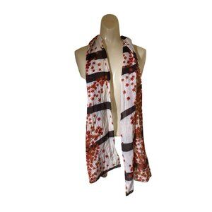 Scarf Fall Autumn Brown Burnt Orange 63x12 Leaves Woven Semi-Sheer  Missing Tags